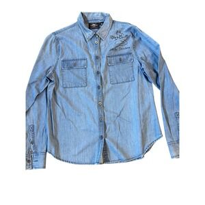 Harley Davidson Women's Denim Western Shirt Embroidered Size M Motorclothes